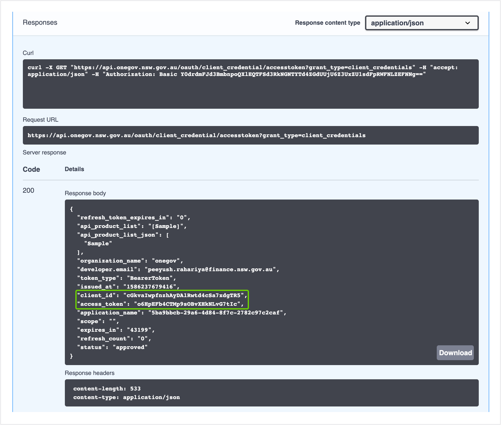 Security Access Token Response